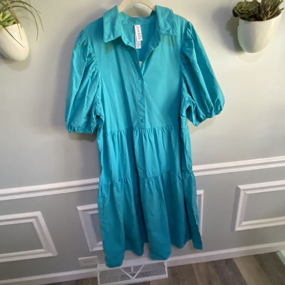 ANTHROPOLOGIE AMADI SHIRT DRESS LARGE $158 Cordelia Tiered Midi Shirtdress New - Picture 9 of 11